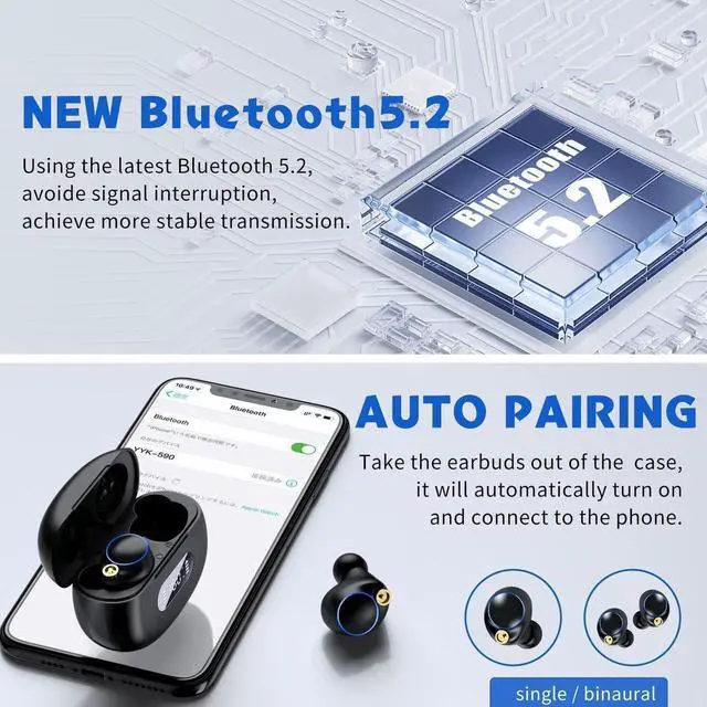 Alt view image 2 of 7 - Ture Wireless Earbuds,12H Playtime Touch Control Bluetooth Earbuds with Mic, Bluetooth 5.2 True Wireless Earbud in-Ear Noise Cancelling Earbuds, Waterproof Sport Wireless Headphone for Android iOS