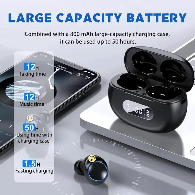 Alt view image 7 of 7 - Ture Wireless Earbuds,12H Playtime Touch Control Bluetooth Earbuds with Mic, Bluetooth 5.2 True Wireless Earbud in-Ear Noise Cancelling Earbuds, Waterproof Sport Wireless Headphone for Android iOS