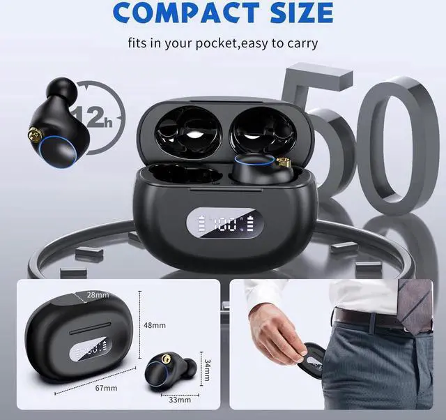 Alt view image 5 of 7 - Ture Wireless Earbuds,12H Playtime Touch Control Bluetooth Earbuds with Mic, Bluetooth 5.2 True Wireless Earbud in-Ear Noise Cancelling Earbuds, Waterproof Sport Wireless Headphone for Android iOS