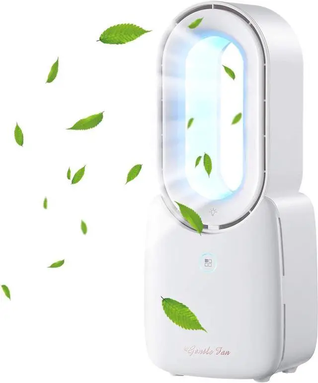 Main image of Table Fan with LED Lights, Bladeless Cooling Fan with 4 Speeds( Included 1 Natural Wind)+5 Decorative Gradient Lights, Leafless Design Fan Portable Fan Rechargeable USB Desk Fan for Home & Office