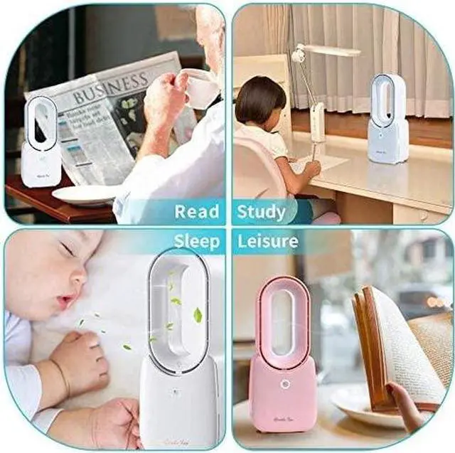 Alt view image 7 of 7 - Table Fan with LED Lights, Bladeless Cooling Fan with 4 Speeds( Included 1 Natural Wind)+5 Decorative Gradient Lights, Leafless Design Fan Portable Fan Rechargeable USB Desk Fan for Home & Office