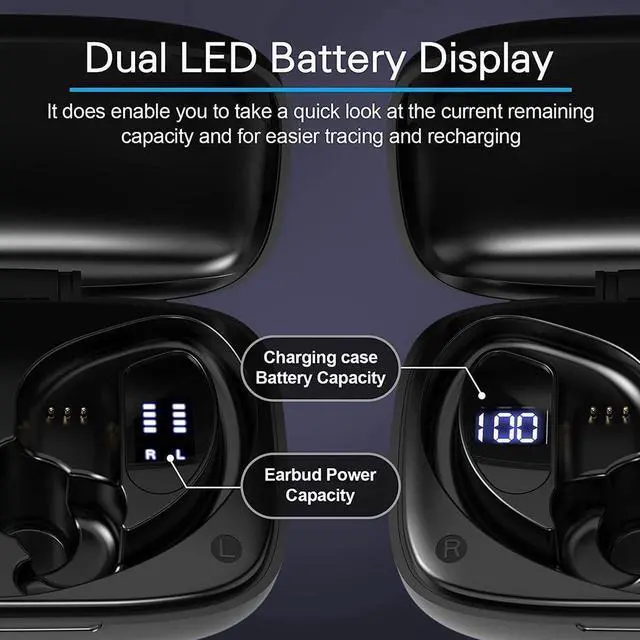 Alt view image 3 of 7 - Ture Wireless Earbuds, TWS Bluetooth Headphones 48Hrs Play Back Sports Earphones with LED Display Built in Mic Deep Bass Stereo in Ear Waterproof Headset for Workout Gaming Running