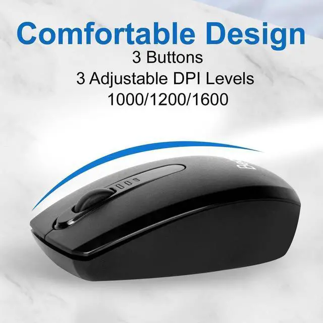 Alt view image 5 of 7 - Be-an 2.4GHz Full Size Wireless Keyboard and Mouse Combo, Ergonomic Design Compatible with Windows and Linux, 1000/1200/1600 DPI, Batteries Included - Plug and Play