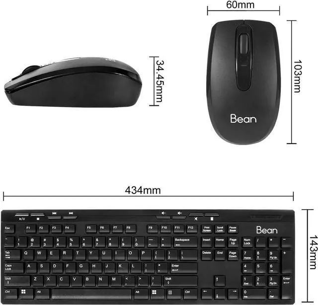 Alt view image 6 of 7 - Be-an 2.4GHz Full Size Wireless Keyboard and Mouse Combo, Ergonomic Design Compatible with Windows and Linux, 1000/1200/1600 DPI, Batteries Included - Plug and Play