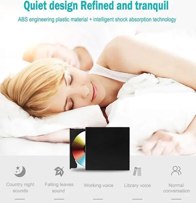 Alt view image 3 of 7 - External CD/DVD Drive, USB 2.0 Slim Protable External CD-RW Drive CD Burner DVD-R Reader Player for Laptop Notebook PC Desktop Computer, Black