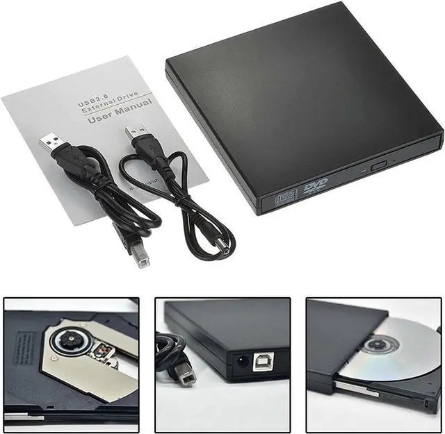 Alt view image 7 of 7 - External CD/DVD Drive, USB 2.0 Slim Protable External CD-RW Drive CD Burner DVD-R Reader Player for Laptop Notebook PC Desktop Computer, Black