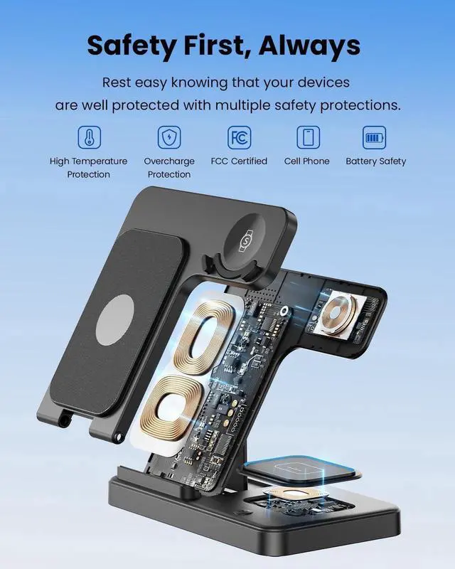 Alt view image 3 of 7 - 3 in 1 Wireless Charger Stand for Samsung, CIYOYO Fast Phone Charging Station for Galaxy Watch5 Pro/4/3/Active2/1, S24 Ultra/S24 Plus/S23/S22/S21/S20/Note 20, Z Fold/Flip Series, Android, Buds2 Pro