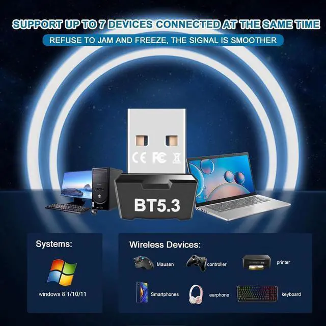 Alt view image 2 of 7 - Bluetooth 5.3 Adapter for PC, Plug and Play Bluetooth Dongle, USB Bluetooth Adapter 5.3 for Desktop Laptop PC with Windows 11/10/8.1