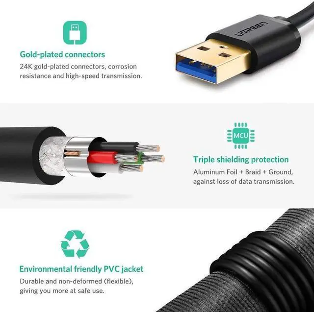 Alt view image 4 of 7 - USB 3.0 Cable (USB to USB Cable Male to Male) for External Hard Drives, Modems, Printers, Cameras, Computer, Laptop & More (3.3 Feets, 1m)