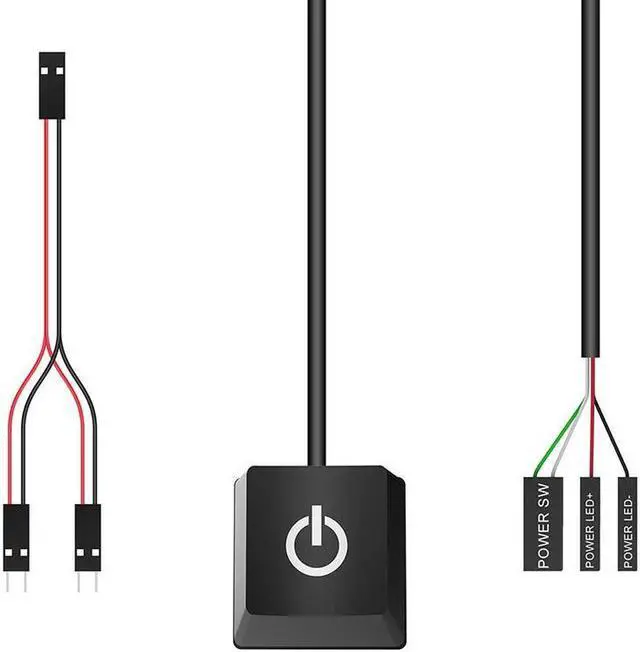 Alt view image 3 of 7 - 2m Portable Colorful LED Lights Computer Desktop Switch PC Motherboard External Start Power On/Off Button Extension Cable for Home Office Cafe Black