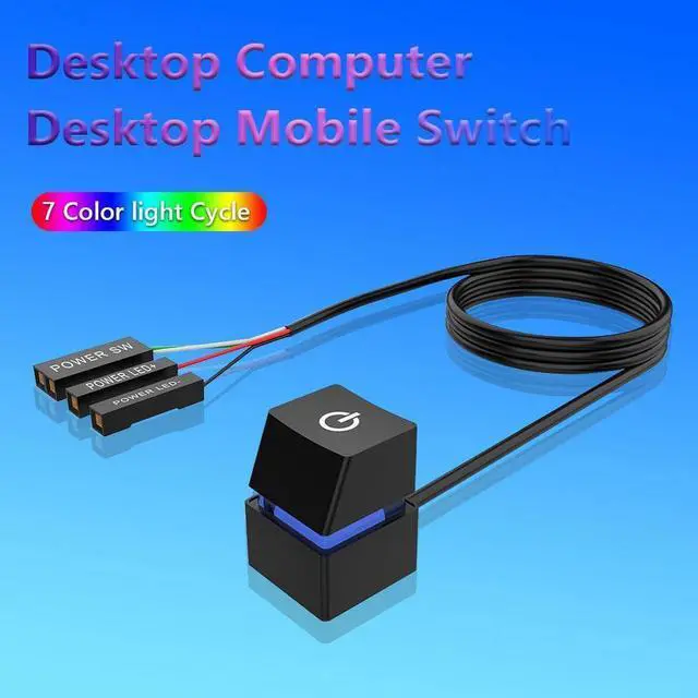 Alt view image 6 of 7 - 2m Portable Colorful LED Lights Computer Desktop Switch PC Motherboard External Start Power On/Off Button Extension Cable for Home Office Cafe Black