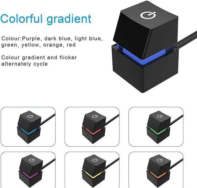 Alt view image 7 of 7 - 2m Portable Colorful LED Lights Computer Desktop Switch PC Motherboard External Start Power On/Off Button Extension Cable for Home Office Cafe Black