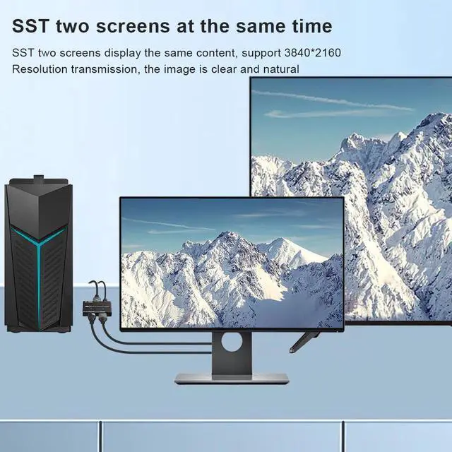 Alt view image 2 of 7 - DisplayPort HDMI Splitter 8K MST SST 1In 2Out Directional DP 1.4 8K@30Hz 4K@120Hz to DisplayPort HDMI 8K 2.1 1440P@165Hz Directional Converter Switch Multi Screen Transfer