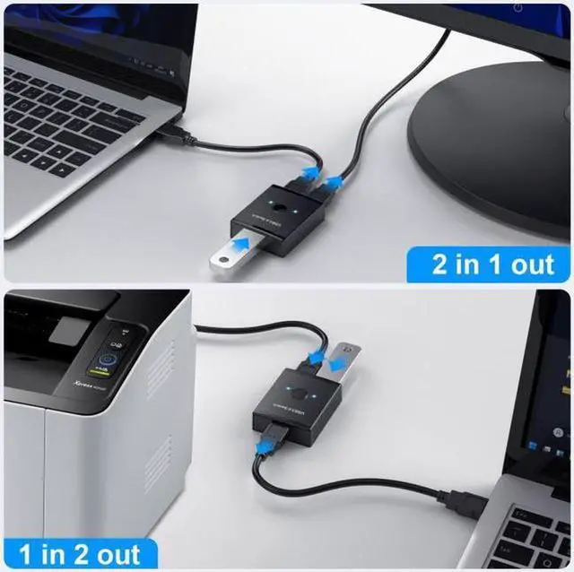 Alt view image 4 of 7 - Aomoproing KVM USB 3.0 Bidirectional Switch Selector 2 to 1 PCs Sharing or 1 to 2 Hub for Keyboard Mouse Scanner Printer