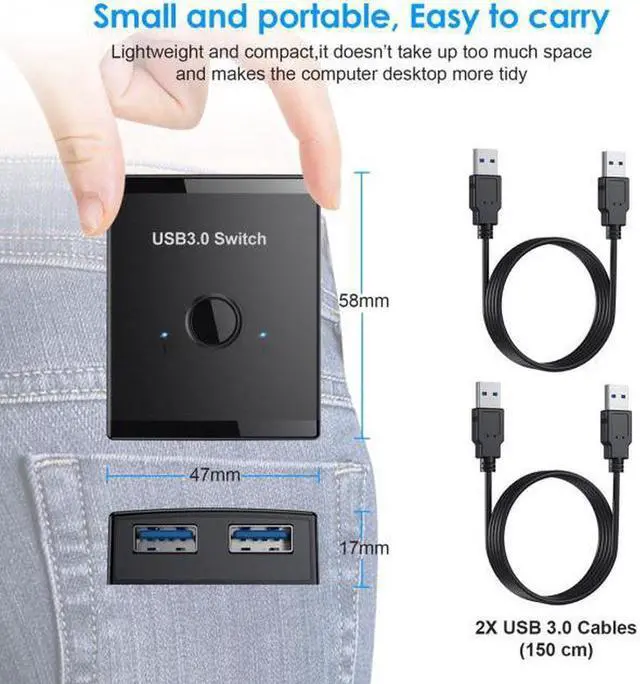 Alt view image 7 of 7 - Aomoproing KVM USB 3.0 Bidirectional Switch Selector 2 to 1 PCs Sharing or 1 to 2 Hub for Keyboard Mouse Scanner Printer