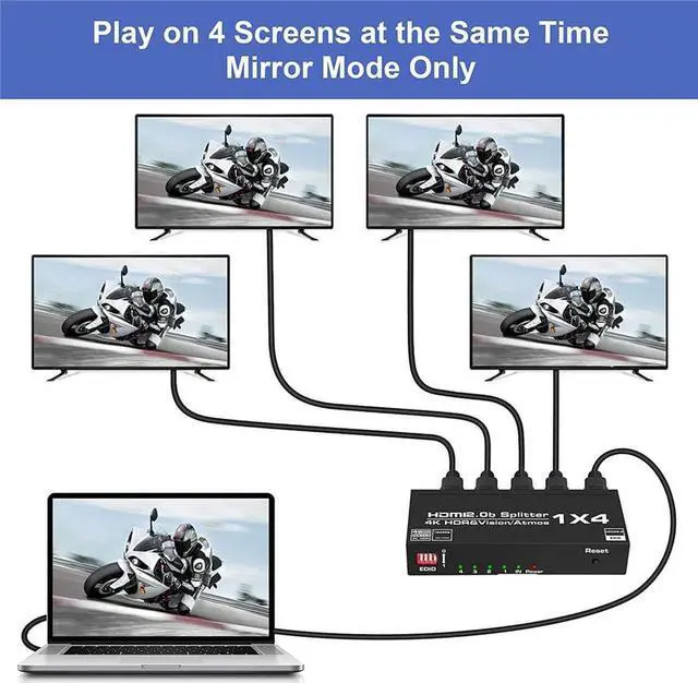 Alt view image 6 of 7 - 4K 60Hz HDMI 2.0 Switch Splitter,4 Port 4K HDMI Switcher 4 in 1 Out Metal HDMI Switches Selector Box Support EDID HDCP 2.2 Support 4K@60Hz Ultra HD 3D 2160P 1080P, Power Adapter Include