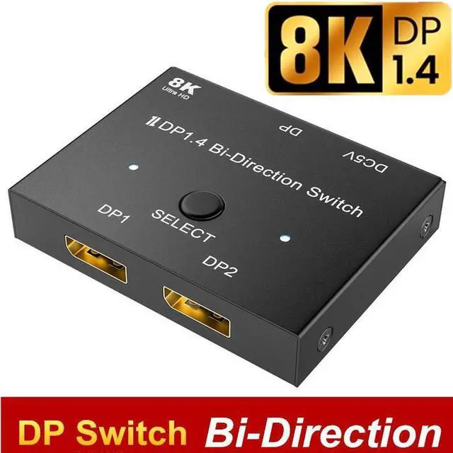 Main image of DisplayPort Switch 8K Splitter Bidirectional DP 1.4 Switcher 2 in 1 Out/1 in 2 Out with One-Key Switch Supports 8K@30Hz 4K@120Hz Compatible with PC Host Monitor Laptop etc