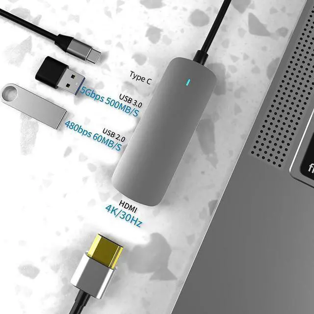 Alt view image 5 of 7 - Type C 4-in-1 USB C Hub Type-C to HDMI USB 3.0 2.0 Multi USB C Docking Station Laptop Switch HDMI for MacBook Pro Air for Notebook Laptop Phone