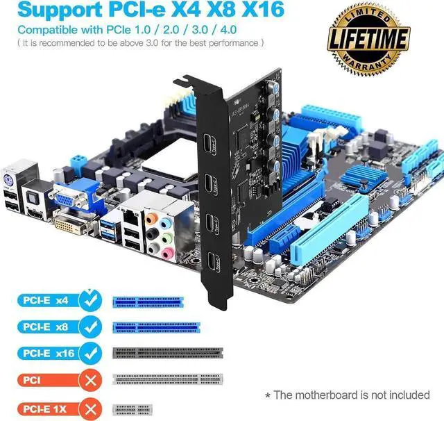 Alt view image 5 of 7 - 20Gbps PCIe Gen3 x2 USB 3.2/3.1 Card ASM3142- PCI Express to 4-Port Type C HUB Internal Expansion Card Controller Adapter PCI Express Card Desktop PC Support Multiple INs