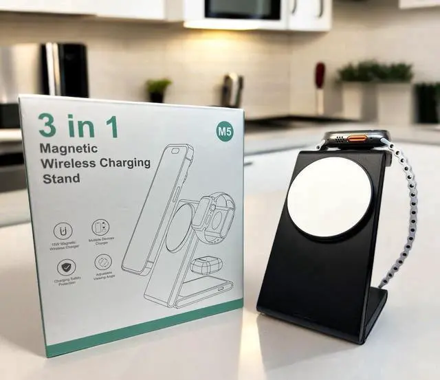 Alt view image 3 of 7 - 3-in-1 Foldable Charging Station for MagSafe, Travel Magnetic Charger Stand for iPhone 15 14 13 12 Pro Max, Fast Wireless Charging Dock for Apple Watch/AirPods(Black)