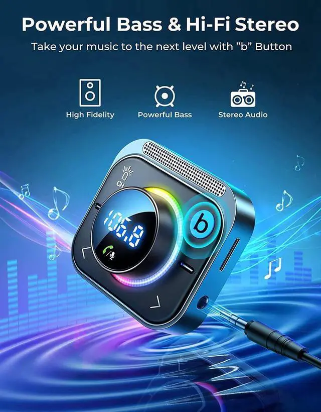 Alt view image 2 of 7 - Bluetooth 5.3 FM/AUX Bluetooth Car Adapter,[Air Vent Installation & Bass Boost] 3 Ports PD & QC 3.0 FM Transmitter for Car, Radio Bluetooth Receiver for Car HD Calling and Enjoy Music