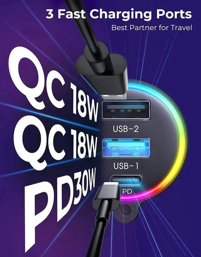 Alt view image 7 of 7 - Bluetooth 5.3 FM/AUX Bluetooth Car Adapter,[Air Vent Installation & Bass Boost] 3 Ports PD & QC 3.0 FM Transmitter for Car, Radio Bluetooth Receiver for Car HD Calling and Enjoy Music