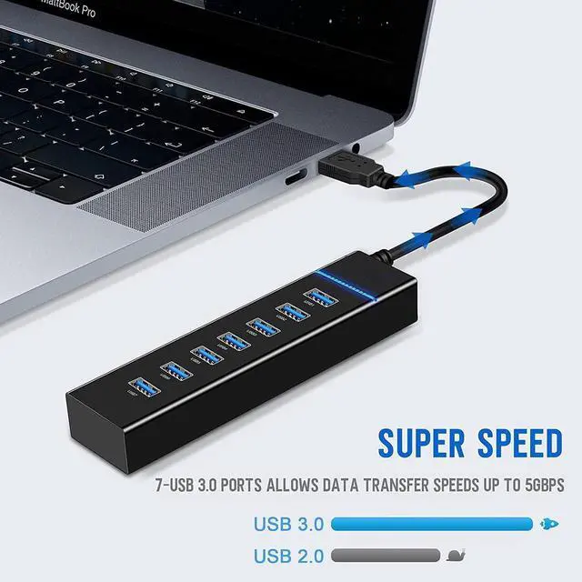 Alt view image 4 of 7 - USB3.0 Hub, 7 Port USB 3.0 Hub LED Portable High-Speed USB Hub Compatible for iMac Pro, MacBook Air, Mac Mini/Pro, Surface Pro, PC and Laptop