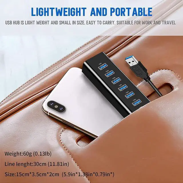 Alt view image 5 of 7 - USB3.0 Hub, 7 Port USB 3.0 Hub LED Portable High-Speed USB Hub Compatible for iMac Pro, MacBook Air, Mac Mini/Pro, Surface Pro, PC and Laptop