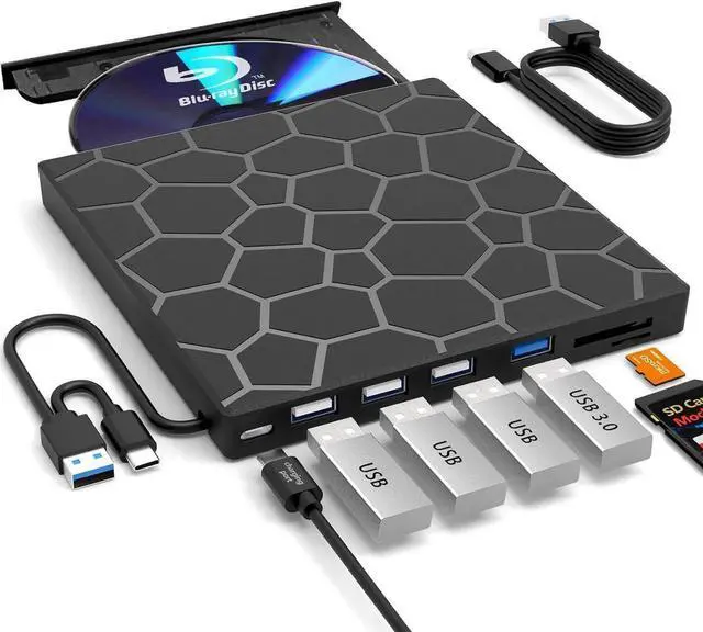 Main image of External Blu ray Drive, USB 3.0 Type-C 3D Blu RAL Drive, External CD/DVD Drive, DVD/BD Player Read/Write Portable Blu-ray Drive for Laptop Windows PC Mac Mac-Book Desktop