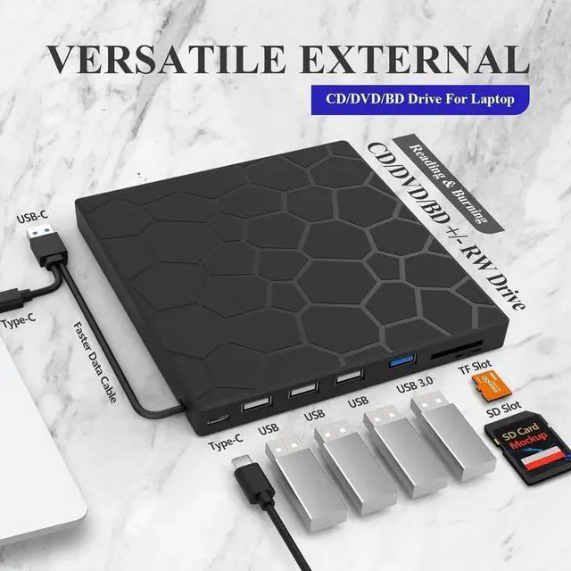 Alt view image 7 of 7 - External Blu ray Drive, USB 3.0 Type-C 3D Blu RAL Drive, External CD/DVD Drive, DVD/BD Player Read/Write Portable Blu-ray Drive for Laptop Windows PC Mac Mac-Book Desktop