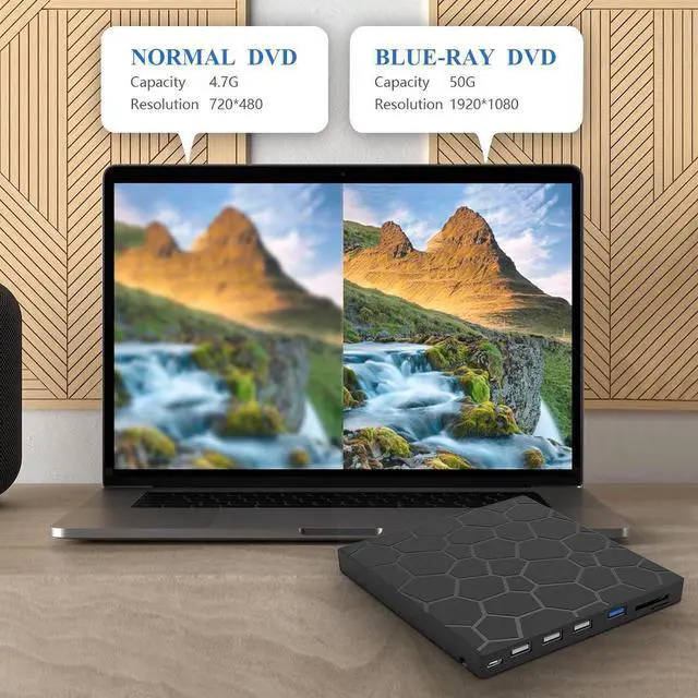 Alt view image 3 of 7 - External Blu ray Drive, USB 3.0 Type-C 3D Blu RAL Drive, External CD/DVD Drive, DVD/BD Player Read/Write Portable Blu-ray Drive for Laptop Windows PC Mac Mac-Book Desktop