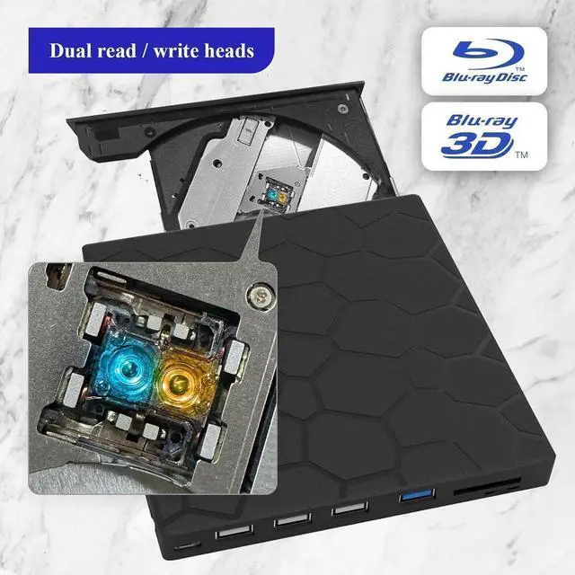 Alt view image 6 of 7 - External Blu ray Drive, USB 3.0 Type-C 3D Blu RAL Drive, External CD/DVD Drive, DVD/BD Player Read/Write Portable Blu-ray Drive for Laptop Windows PC Mac Mac-Book Desktop