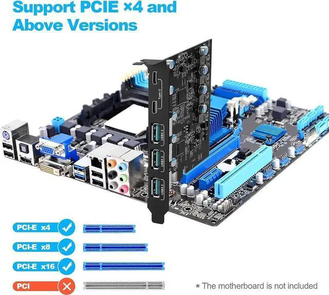 Alt view image 6 of 7 - 10Gbps High-speed USB PCIe Card, 5 Ports USB 3.2 Expansion Card (3 USB 3.2 and 2 USB Type-C Ports) PCIe USB 3.2 Fast Charging Card Expansion Card
