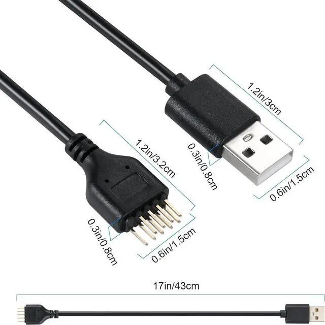 Alt view image 3 of 7 - Motherboard USB 2.0 9-PIN to USB A Header Cable,USB 9PIN Header Extension Cable Adapter for USB Device