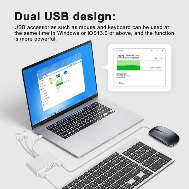 Alt view image 5 of 7 - 5-in-3 SD Card Reader for iPhone iPad with USB A & Charging Port, Lightning + USB A + USB C to SD Memory Card Reader for iPhone/iPad/Android/MacBook/PC/Tablet/Camera/Hard Disk/Flash Drive