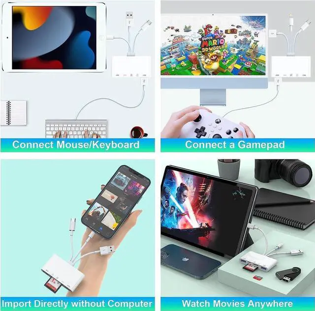 Alt view image 7 of 7 - 5-in-3 SD Card Reader for iPhone iPad with USB A & Charging Port, Lightning + USB A + USB C to SD Memory Card Reader for iPhone/iPad/Android/MacBook/PC/Tablet/Camera/Hard Disk/Flash Drive