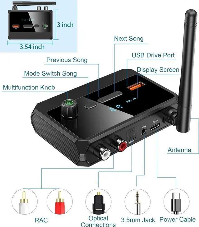 Alt view image 7 of 7 - Bluetooth 5.3 Receiver for Home Stereo, Low Latency & HD Bluetooth Music Audio Adapter for Speakers/Wired Speakers/Home Music Streaming Stereo System, Support Optical RCA AUX 3.5mm