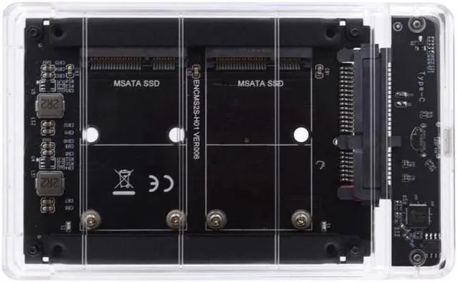 Main image of Aomoproing Dual MSATA Mini-SATA SSD Card JBOD Raid0 Span Bridge to USB3.0 Type-C USB-C 2.5inch SATA Combo Enclosure