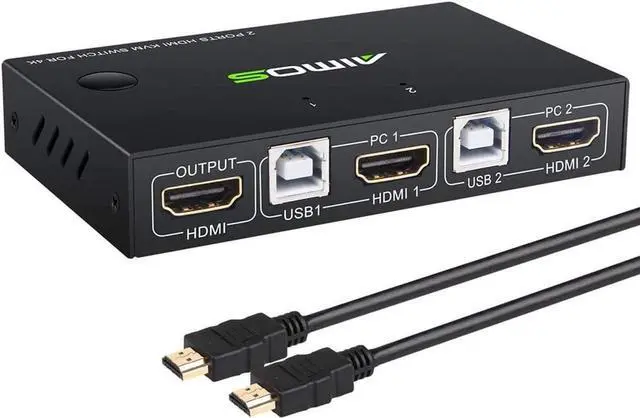Main image of KVM Switch HDMI 2 Port Box, Share 2 Computers with one Keyboard Mouse and one HD Monitor, Support Wireless Keyboard and Mouse Connections, UHD 4K (3840x2160) Supported