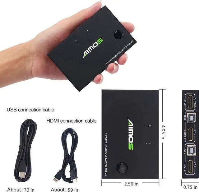 Alt view image 3 of 7 - KVM Switch HDMI 2 Port Box, Share 2 Computers with one Keyboard Mouse and one HD Monitor, Support Wireless Keyboard and Mouse Connections, UHD 4K (3840x2160) Supported