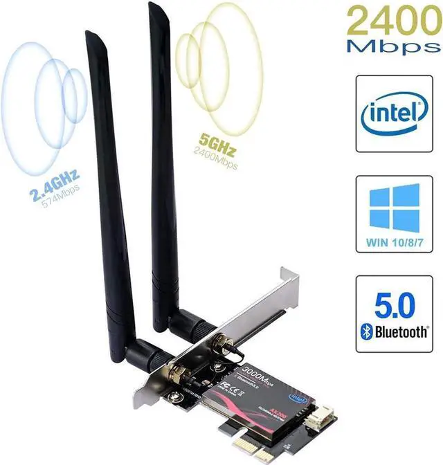 Main image of WiFi 6 AX200 PCIE WiFi Card, Dual Band 5GHz/2.4GHz Wireless WiFi Network Adapter for PC, Bluetooth 5.0 | MU-MIMO | Ultra-Low Latency PCI-E Card, Support Win 10 64-bit Only (Black)