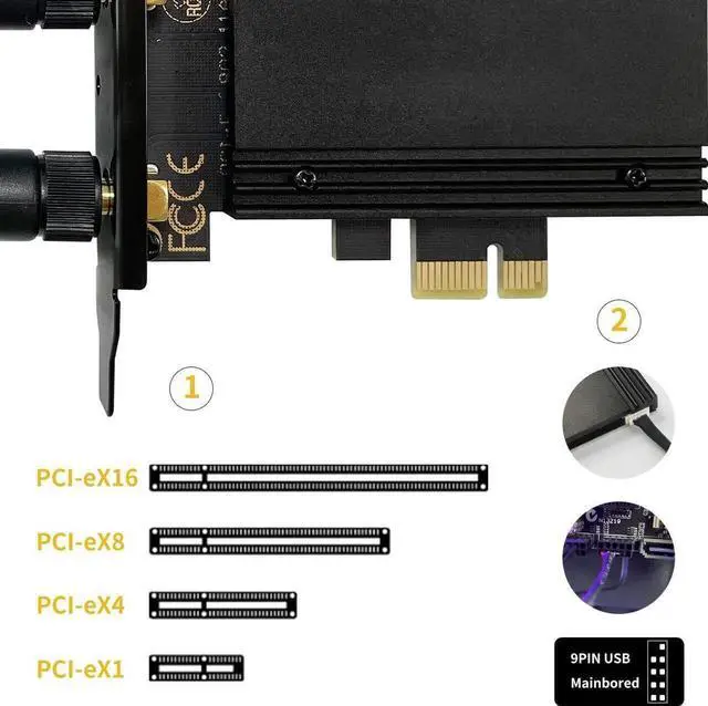 Alt view image 5 of 7 - PCIe WiFi 6E Card, AX210 Network Card,Tri-Band 6G/5.8G/2.4GHz, Bluetooth 5.2 (802.11ax) 5400Mbps Wireless Wi-Fi Cards Adapter with MU-MIMO, OFDMA, Support Windows 10/11 (64-bit) for Desktop PC (Black)