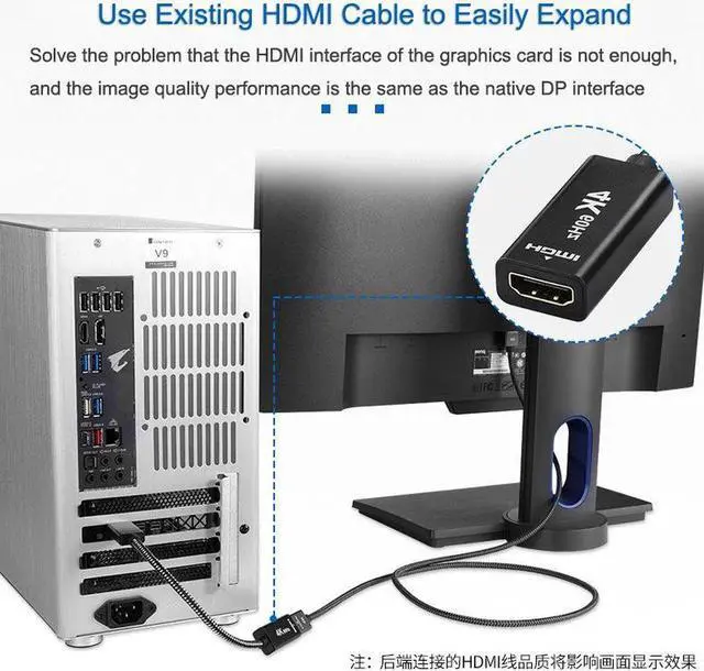 Alt view image 6 of 7 - Displayport to HDMI Adapter 4K@60Hz Gold Plated DP to HDMI 2.0 Video Display Converter for Desktop PC HDMI Connector Adapter 7.87 Male to Female Cable