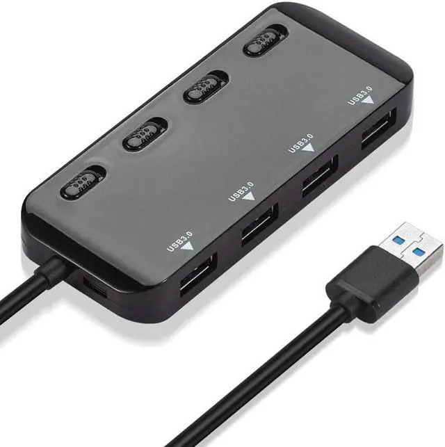 Main image of 4 IN 1 USB 3.0 HUB High Speed 5Gbps USB 3.0 Splitter with Individual Switch Control for Laptop/MacBook Pro/PC/iPad Accessories (Color: Black)