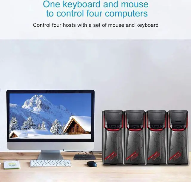 Alt view image 5 of 6 - HDMI KVM Switch 4 in 1 Out, KVM Switches 4 Port 4K@60Hz KVM Switch 1 Monitors 4 Computers HDMI KVM Monitor Switch for 4 Computers, KVM Switch Keyboard Mouse Adaptive EDID Hotkey Switching