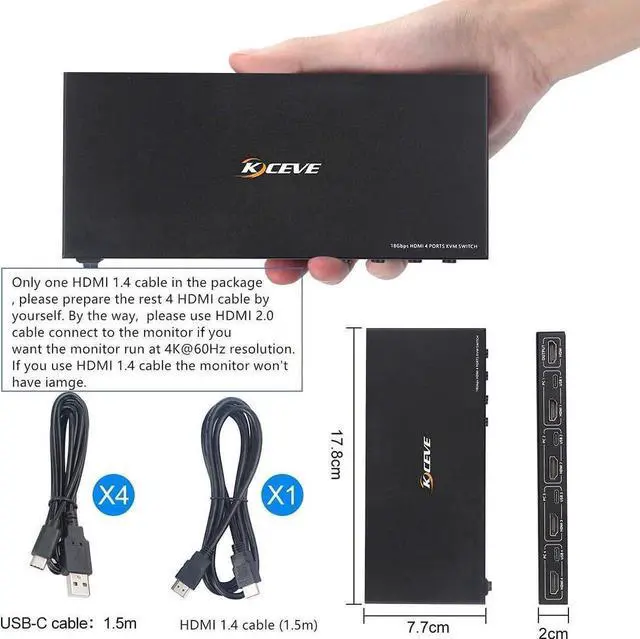 Alt view image 3 of 6 - HDMI KVM Switch 4 in 1 Out, KVM Switches 4 Port 4K@60Hz KVM Switch 1 Monitors 4 Computers HDMI KVM Monitor Switch for 4 Computers, KVM Switch Keyboard Mouse Adaptive EDID Hotkey Switching