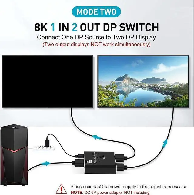 Alt view image 3 of 6 - 8K DP Switch Bidirectional Displayport 1.4 Switcher Displayport Splitter Convertor for Monitor Projector TV PC Laptop