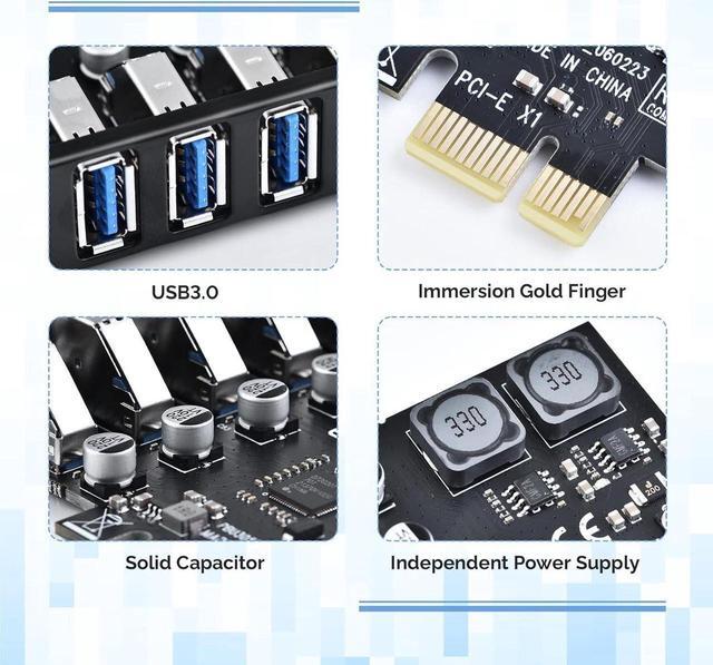 Alt view image 2 of 6 - PCIE USB 3.0 Card 7 Ports PCI Expree to USB Expansion Card Super Speed 5Gbps PCI-e USB3 Hub Controller Adapter for Windows 11/10/8/7/XP/Vista