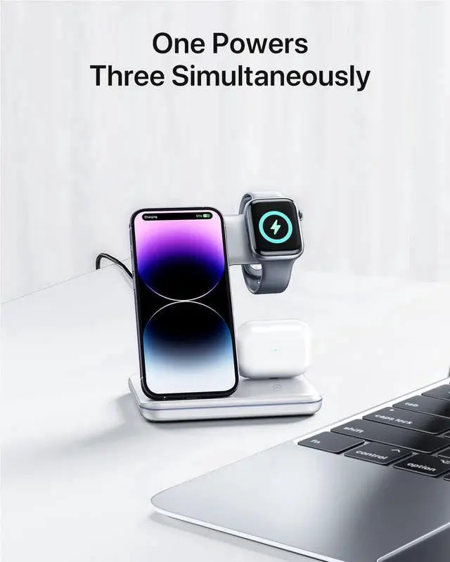 Alt view image 5 of 6 - Intoval Charging Station for Apple iPhone/iWatch/Airpods, 3 in 1 Wireless Charger for iPhone15/14/13(Pro, Pro Max) 12/11/XS/XR, iWatch9/8/Ultra/7/6/SE/5/4/3/2, Airpods Pro2/Pro1/3/2/1(Z5 White)