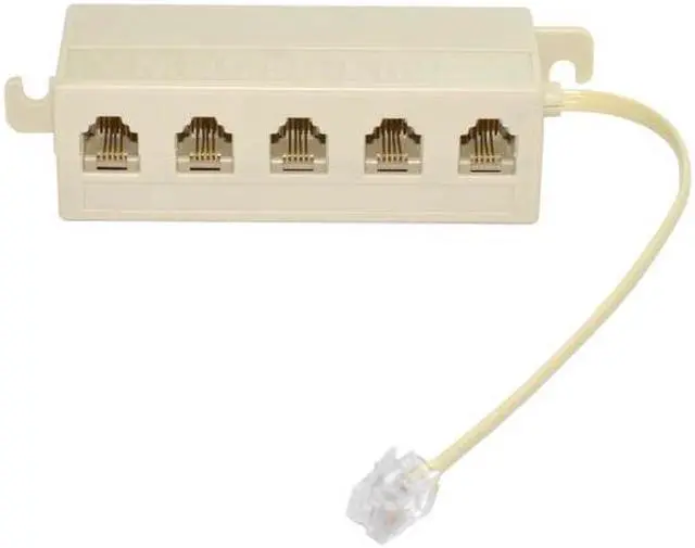 Main image of Aomoproing  5 Way Outlet 6P4C RJ11 RJ12 Telephone Phone Modular Jack Line Splitter Adapter Beige 1-in-5-out